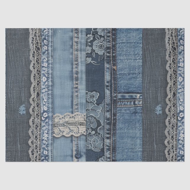 Indigo Denim Lace Stripe Pattern Tissue Paper (Front)