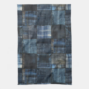 Indigo Denim Patchwork Seamless Pattern Tea Towel