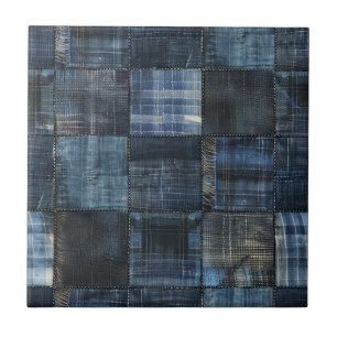 Indigo Denim Patchwork Seamless Pattern Tile