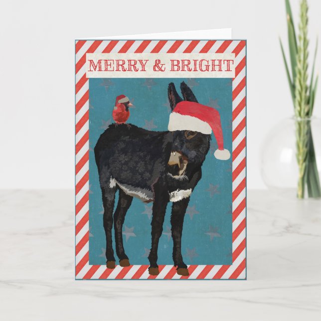 INDIGO DONKEY & BIRD Christmas CARD (Front)