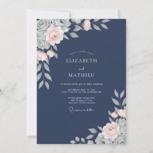 Indigo Dusty Pink Petal Wedding Invitation