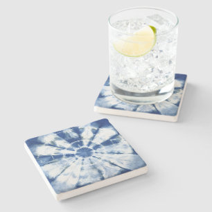 Indigo Dye Blue Circle Shibori Stone Coaster