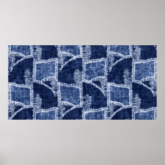 Indigo-Dyed Effect Textured Checked Patchwork Grap Poster