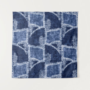 Indigo-Dyed Effect Textured Checked Patchwork Grap Tapestry