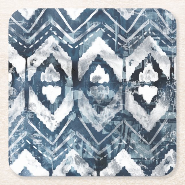 Indigo Extraction - Geometric Square Paper Coaster (Front)
