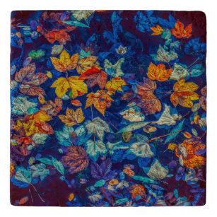 Indigo fall leaves swirl pattern trivet