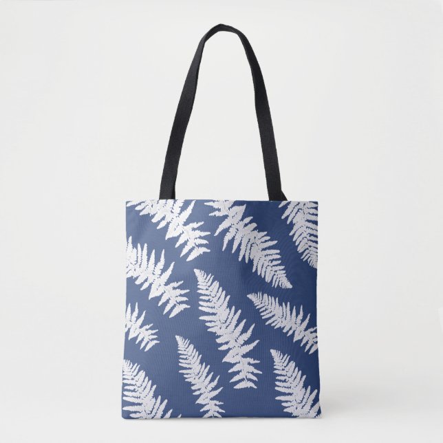 Indigo Fern Print Blue Tote Bag (Front)