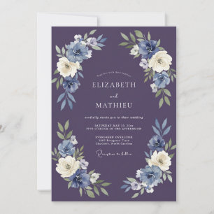 Indigo Floral Arch Wedding Invitation