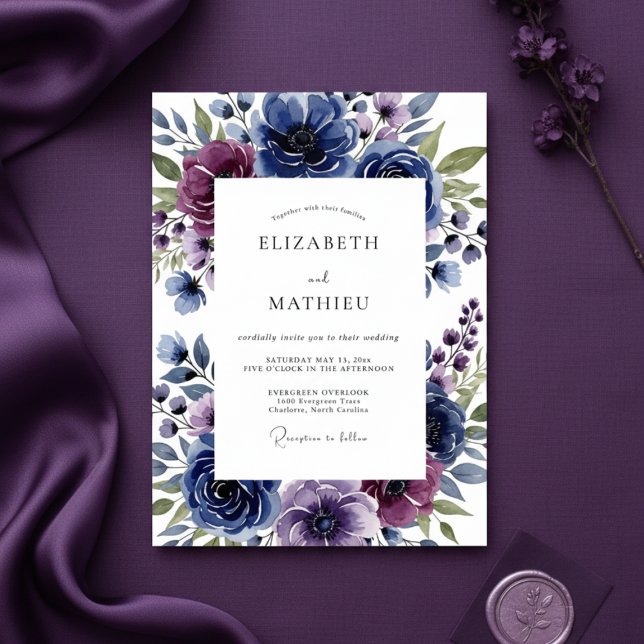Indigo Floral Artistic Romance Wedding Invitation (Creator Uploaded)