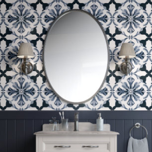 Indigo Floral Elegance Navy & Grey French Country Wallpaper