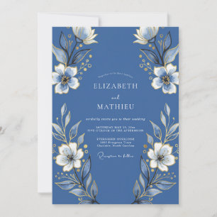 Indigo Floral Flourish Wedding Invitation