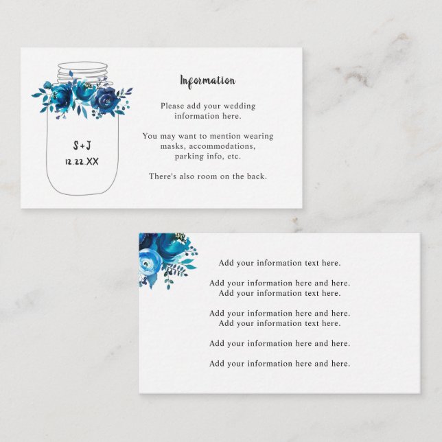Indigo Floral Mason Jar information card (Front/Back)
