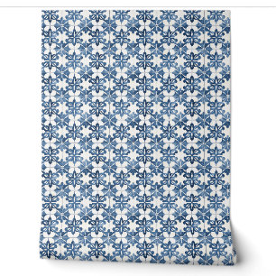 Indigo Floral Medley Mini - Blue and Cream Wallpaper