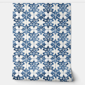 Indigo Floral Medley Petite - Blue and Cream Wallpaper