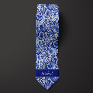 Indigo Floral Monogram Tie