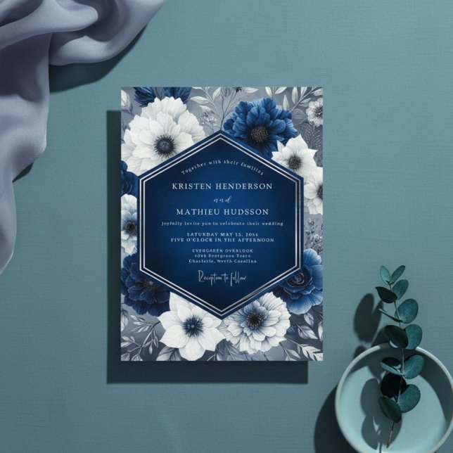 Indigo Floral Opulent Wedding Invitation (Creator Uploaded)