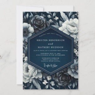 Indigo Floral Romance Wedding Invitation