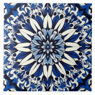 indigo floral star tile