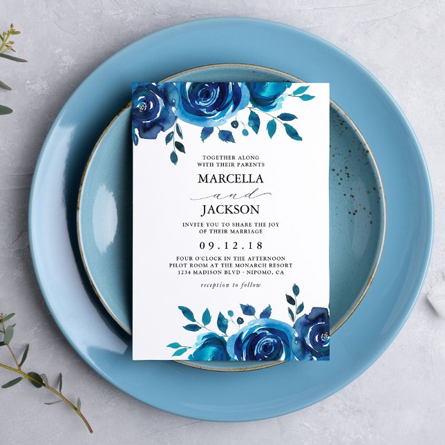 Indigo Floral Wedding Invitation (Creator Uploaded)