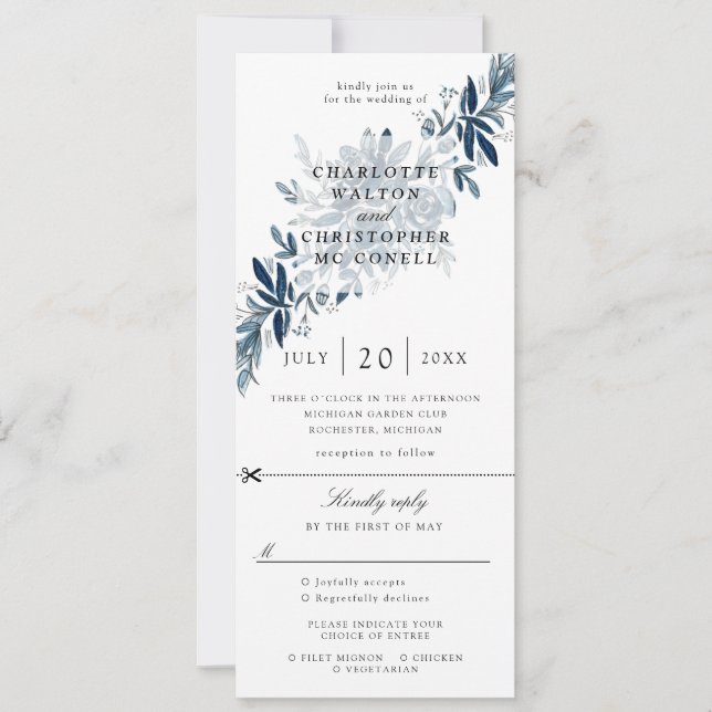 indigo floral wedding invitation w rsvp attached (Front)