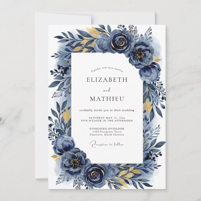 Indigo Flourish Romantic Wedding Invitation (Front)