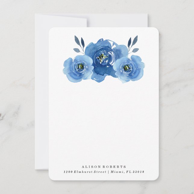 Indigo Flowers | Personalised Stationery Card (Front)