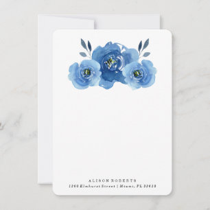 Indigo Flowers   Personalised Stationery Card