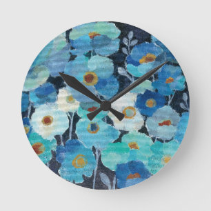 Indigo Flowers Round Clock