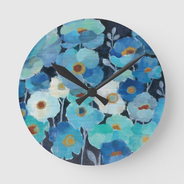 Indigo Flowers Round Clock (Front)