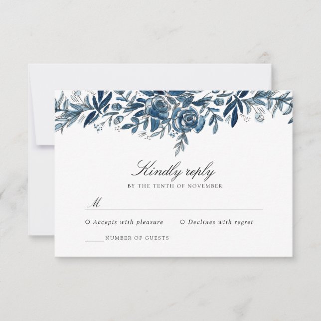 Indigo flowers wedding response card (Front)