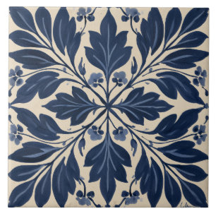 Indigo Folk Floral Damask Tile