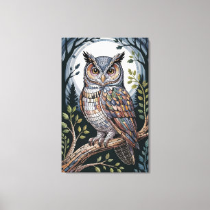 Indigo Forest Mosaic Owl Canvas Print