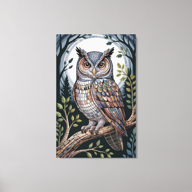 Indigo Forest Mosaic Owl Canvas Print (Front)