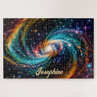 Indigo Galactic Spiral in Deep Outer Space Name Jigsaw Puzzle