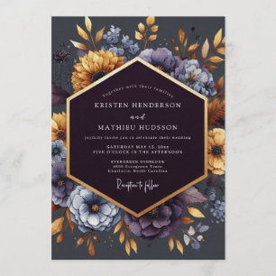 Indigo Gilded Bloom Wedding Invitation
