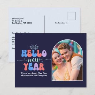 Indigo Gleam New Year Retro Modern Blue Photo Holiday Postcard