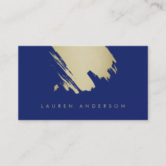 Indigo Gold Brushstrokes Chic Business Card