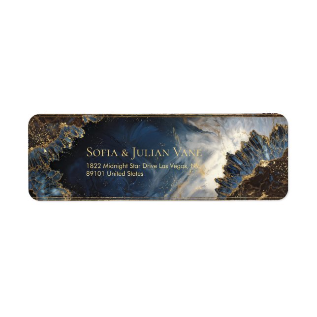 Indigo Gold Foil Crystal Geode Return Address (Front)