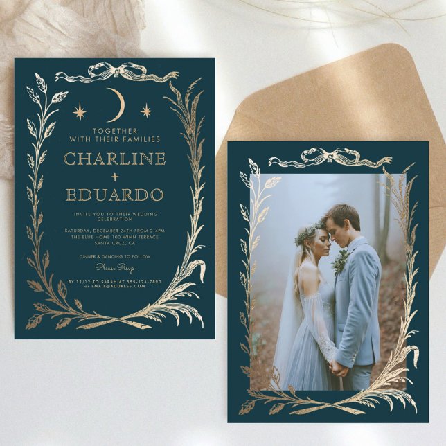 Indigo Gold Ivy Ornament  Wedding  Invitation (Creator Uploaded)