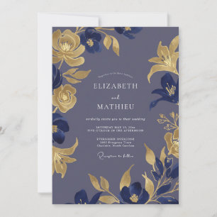 Indigo Gold Lily Wedding Invitation