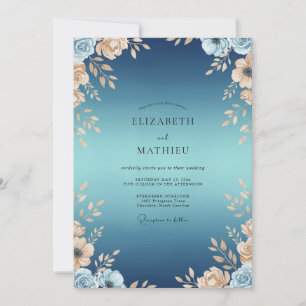 Indigo Golden Leafy Wedding Invitation