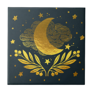 Indigo golden moon tile