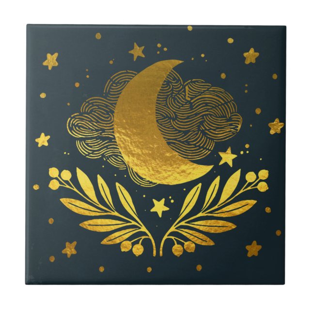 Indigo golden moon tile (Front)