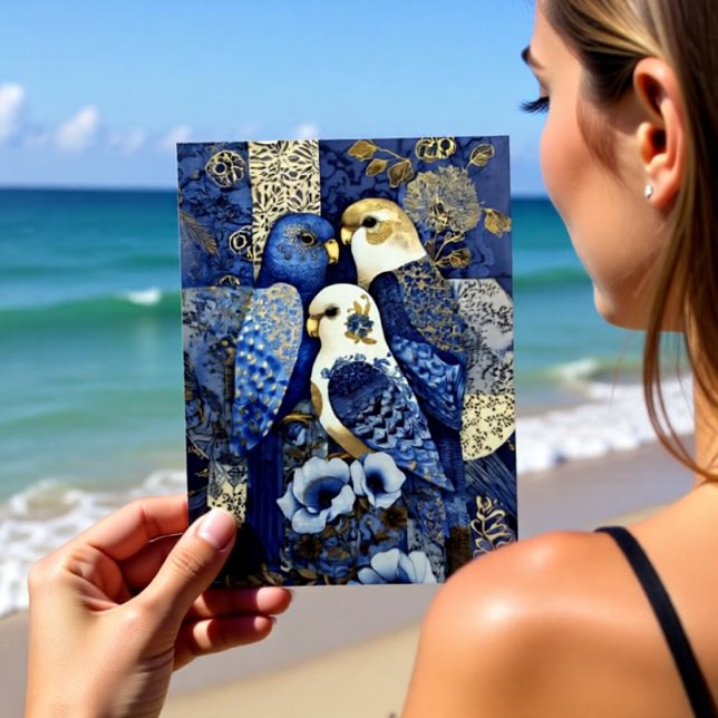 Indigo Golden Parakeets Postcard (Creator Uploaded)