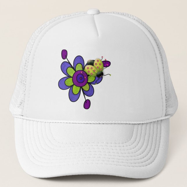 Indigo & Green Fun Flowers Trucker Hat (Front)