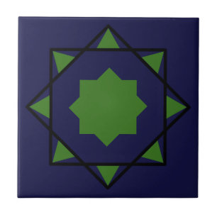 Indigo green moroccan mosaic geometric pentagons Tile