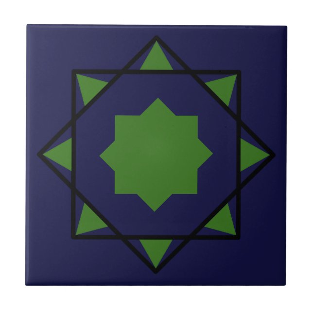  Indigo green moroccan mosaic geometric pentagons  Tile (Front)