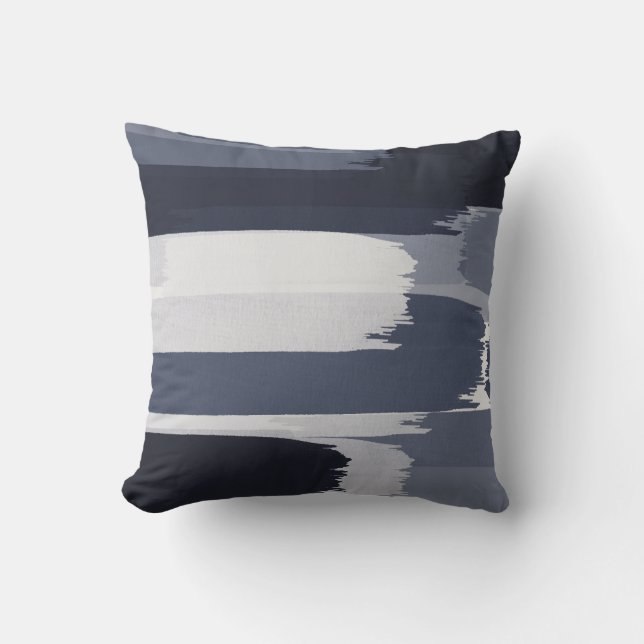 Indigo Grey Blue Brushstrokes Cushion (Front)
