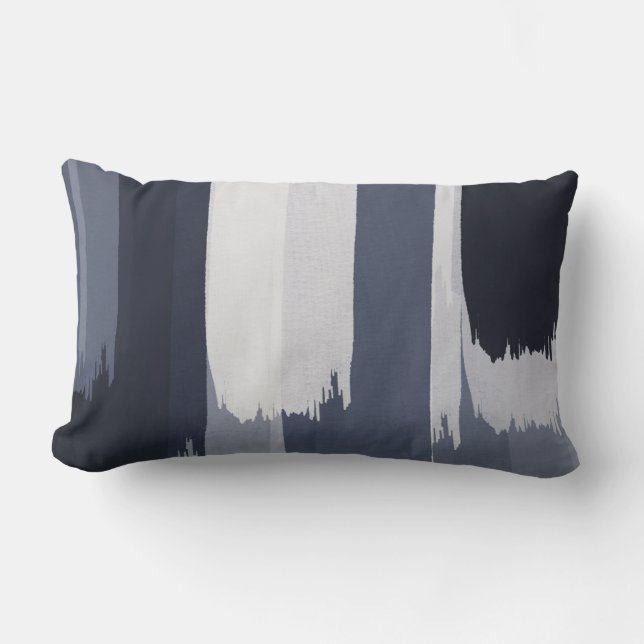 Indigo Grey Blue Brushstrokes  Lumbar Cushion (Front)