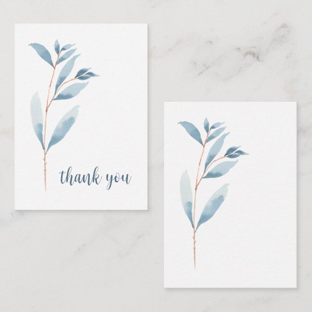 Indigo hand painted watercolor botanical thank you card (Front/Back)